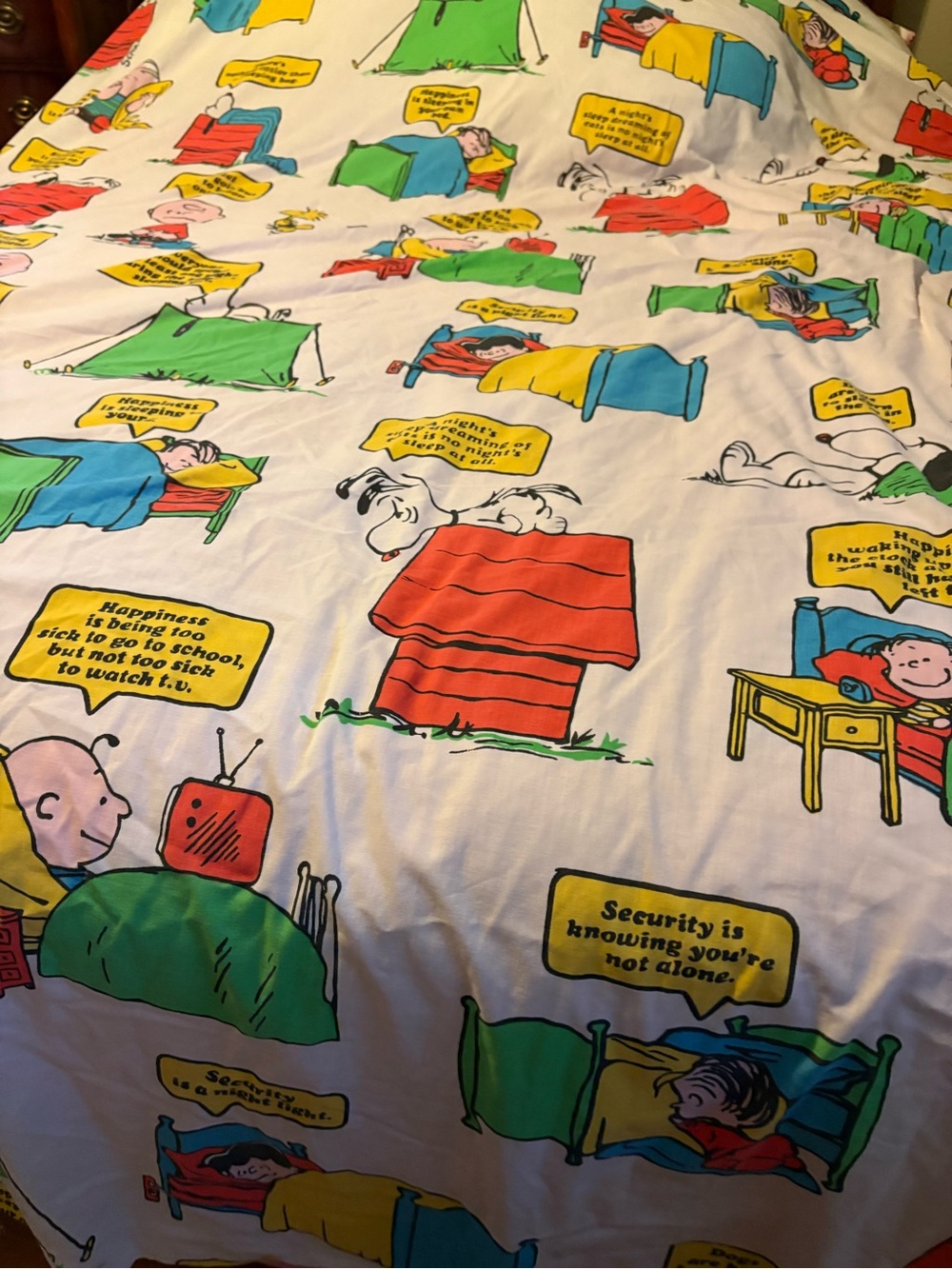 Vintage Peanuts double bed sheet.  With Charlie Brown, Snoopy & the gang